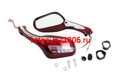 Зеркала (070) пласт.Каплевидные объемные красные, поворотник (круглый разъем под скутер)