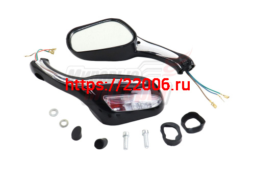 Зеркала (070) пласт.Каплевидные объемные черные, поворотник (плоский разъем) (кол-во в упак. 40 пар)