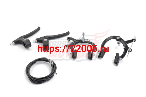 Тормоз ручной клещевой металлический с тросами (набор передний + задний+ пластиковые ручки+колодки) Тормоз ручной клещевой металлический с тросами (набор передний + задний+ пластиковые ручки+колодки)