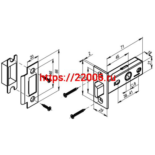 Защелка Punto (Пунто) врезная METL45-8 ( L45-8) SG мат. золото фото 3