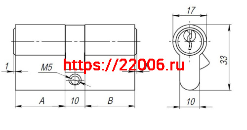 Цилиндровый Ajax (Аякс) механизм (AX100/60) AX1000Key60 (25+10+25) PB латунь фото 3