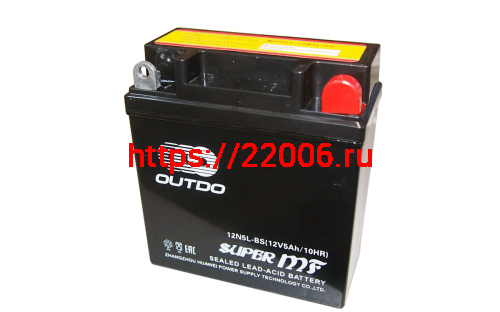 Аккумулятор 12В  5 А/ч  12N5L-BS, OUTDO  (120х61х129) обрат.пол, кислотный, для Альфы