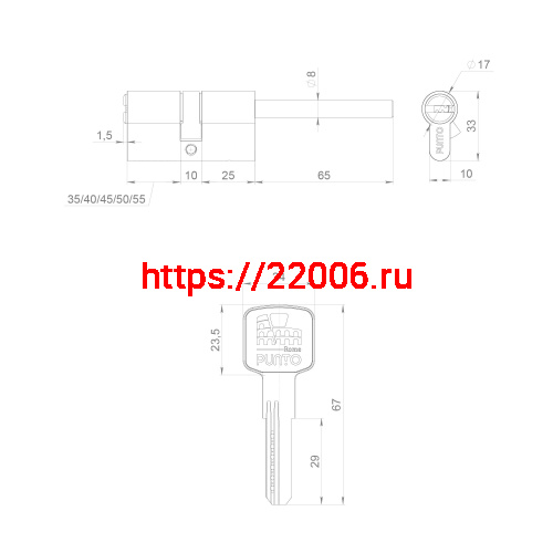 Цилиндровый Punto (Пунто) механизм Z3007Tang75(40+10+25) со штоком CP хром фото 3 Цилиндровый Punto (Пунто) механизм Z3007Tang75(40+10+25) со штоком CP хром фото 3