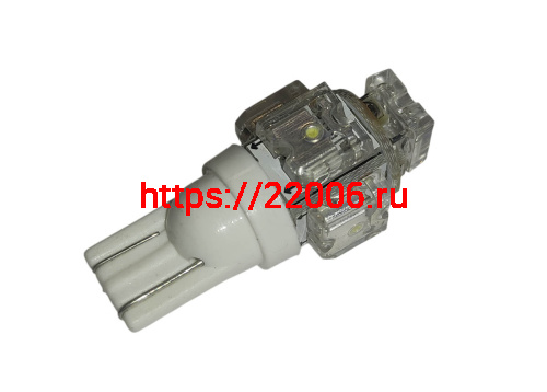 Лампа светодиодная (LED) 12V T10 (W2,1х9,5d) 5LED W5W белая Лампа светодиодная (LED) 12V T10 (W2,1х9,5d) 5LED W5W белая