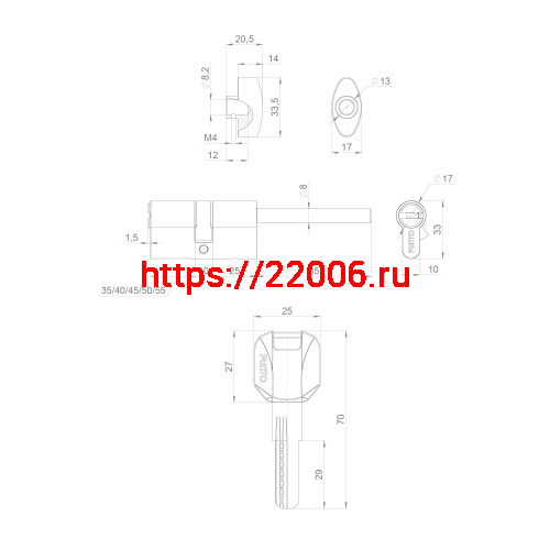 Цилиндровый Punto (Пунто) механизм (Z407/85) Z4007Tang85(50+10+25) со штоком CP хром фото 4 Цилиндровый Punto (Пунто) механизм (Z407/85) Z4007Tang85(50+10+25) со штоком CP хром фото 4