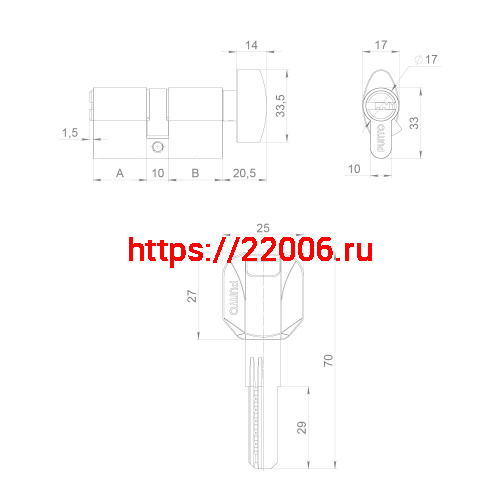 Цилиндровый Punto (Пунто) механизм (Z402/110) Z4002Knob110(55+10+45) с вертушкой CP хром фото 4