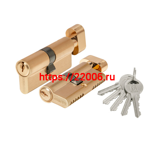 Цилиндровый Fuaro (Фуаро) механизм 1000ZM Knob70(30+10+30) SSG сатинированное золото, 5Key с вертушкой Цилиндровый Fuaro (Фуаро) механизм 1000ZM Knob70(30+10+30) SSG сатинированное золото, 5Key с вертушкой