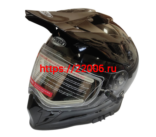Шлем кроссовый со стеклом (туринг) СНЕГОХОДНЫЙ COBRA EC H331, черный, с ПОДОГРЕВОМ ВИЗОРА, размер L фото 2